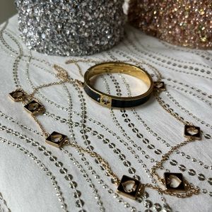 KATE SPADE PUNCH HOLE BANGLE BRACELET AND NECKLACE SET IN BLACK ENAMEL